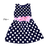 ノースリーブワンピース ミニワンピース ドレス 子供服 こども服 春 夏 ミニ丈 リボン ちょう結び 水玉 ドット柄 女児 女の子 キッズ 小学生 可愛い ガーリー 100cm 110cm 120cm 130cm 140cm