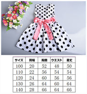 ノースリーブワンピース ミニワンピース ドレス 子供服 こども服 春 夏 ミニ丈 リボン ちょう結び 水玉 ドット柄 女児 女の子 キッズ 小学生 可愛い ガーリー 100cm 110cm 120cm 130cm 140cm