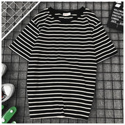 トップス Tシャツ 半袖 ラウンドネック ボーダー しましま モノトーン ホワイト ブラック カジュアル オシャレ 人気 定番 レディース 女性 夏 サマー