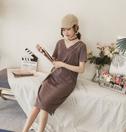 ワンピース 半袖 レディース 大きいサイズ ストレート 膝丈 Vネック ゆったり 無地 シンプル カジュアル バックシャン 春夏