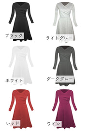 ワンピース ヘムドレス レディース トップス カシュクール ミディ丈 ブラック ホワイト グレー レッド ブルー シンプル