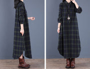 シャツワンピース レディース 女性用 長袖 ロング丈 チェック柄 襟付き ハーフボタン 大きいサイズ ゆったり ポケット付き
