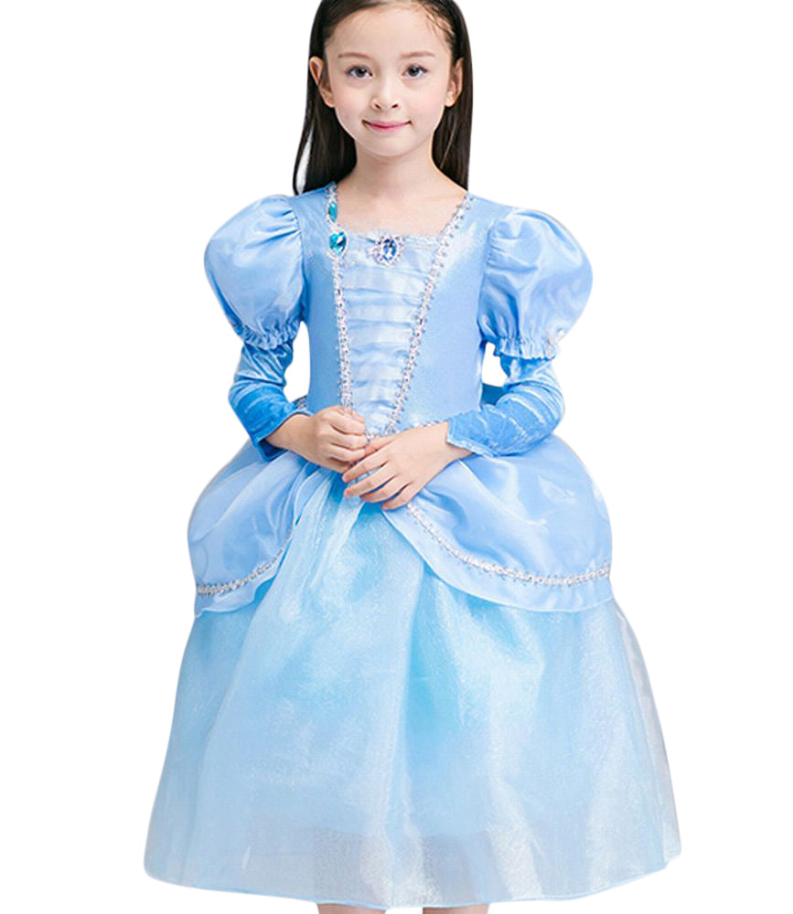 子供用 ドレス ワンピース 長袖 半袖 コスチューム コスプレ 仮装 プリンセス ブルー ハロウィン 子供 キッズ ジュニア 女の子 可愛い かわいい 110～150