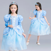 子供用 ドレス ワンピース 長袖 半袖 コスチューム コスプレ 仮装 プリンセス ブルー ハロウィン 子供 キッズ ジュニア 女の子 可愛い かわいい 110～150