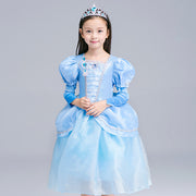 子供用 ドレス ワンピース 長袖 半袖 コスチューム コスプレ 仮装 プリンセス ブルー ハロウィン 子供 キッズ ジュニア 女の子 可愛い かわいい 110～150