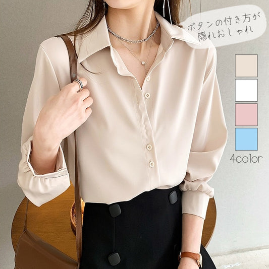 長袖シャツ シフォンシャツ レディース 女性 トップス スタンダードカラー 商品画像