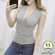 ニット カットソー ノースリーブ Vネック カシュクール レディース 女性 婦人服 トップス ニットソー 袖なし スリム おしゃれ シンプル セクシー 肌見せ かわいい ヘビロテ 着回し 単色 無地 デイリー お出かけ 白 灰 黒 ベージュ カーキ 青 ピンク 赤