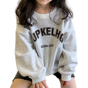 トレーナー 薄手 長袖 子供 キッズ ジュニア 女の子 男の子 トップス ラウンドネック 英字ロゴ カジュアル シンプル 着回し 子供服 着替え ブラック 黒 春 秋 冬 ホワイト 白 グレー 園児 小学生 重ね着におすすめ 男女兼用 未就学児 100cm 110cm 120cm 130cm 140cm 90cm