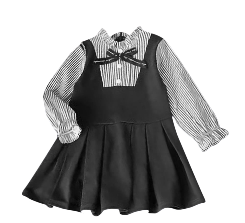 ワンピース ドッキングシャツワンピース ブラウス一体型 子供用 キッズ ジュニア 女の子 ミニ丈 Aライン プリーツ フレア フリル襟 長袖 セットアップ調 可愛い お嬢さま 上品 お出かけ 発表会 イベント 結婚式