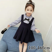 ワンピース ドッキングシャツワンピース ブラウス一体型 子供用 キッズ ジュニア 女の子 ミニ丈 Aライン プリーツ フレア フリル襟 長袖 セットアップ調 可愛い お嬢さま 上品 お出かけ 発表会 イベント 結婚式
