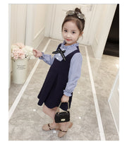 ワンピース ドッキングシャツワンピース ブラウス一体型 子供用 キッズ ジュニア 女の子 ミニ丈 Aライン プリーツ フレア フリル襟 長袖 セットアップ調 可愛い お嬢さま 上品 お出かけ 発表会 イベント 結婚式