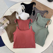キャミソール カップ付き レディース 女性用 トップス ラウンドネック ショート丈 無地 金属ストラップ セクシー おしゃれ 可愛い シンプル 肌見せ フィット感 伸縮性