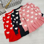 キッズチュニックワンピース チュニックワンピース ニット 子供服 キッズ服 女の子用 ワンピース チュニック トップス 長袖 ラウンドネック ハート柄 ハート 裾フレア フレア 袖リブ 春 秋 冬 春秋 秋冬 可愛い かわいい オシャレ おしゃれ お洒落 ガーリー キュート 子供 こども キッズ 女の子 女児