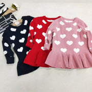 キッズチュニックワンピース チュニックワンピース ニット 子供服 キッズ服 女の子用 ワンピース チュニック トップス 長袖 ラウンドネック ハート柄 ハート 裾フレア フレア 袖リブ 春 秋 冬 春秋 秋冬 可愛い かわいい オシャレ おしゃれ お洒落 ガーリー キュート 子供 こども キッズ 女の子 女児