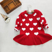 キッズチュニックワンピース チュニックワンピース ニット 子供服 キッズ服 女の子用 ワンピース チュニック トップス 長袖 ラウンドネック ハート柄 ハート 裾フレア フレア 袖リブ 春 秋 冬 春秋 秋冬 可愛い かわいい オシャレ おしゃれ お洒落 ガーリー キュート 子供 こども キッズ 女の子 女児