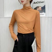 カットソー レディース トップス ボトルネックTシャツ タートルネック 長袖 レイクブルー ホワイト 無地 おしゃれ シンプル カジュアル インナー スリム