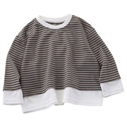 カットソー Tシャツ 長袖 ラウンドネック ボーダー柄 キッズ ジュニア ベビー 男の子 女の子 子供服 ユニセックス 着回し おしゃれ かわいい カジュアル デイリー スタンダード 通園 通学 普段使い