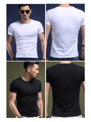 Tシャツ トップス メンズ カットソー 無地 シンプル 半袖 ラウンドネック Vネック タイト 男性用 デイリー ティーシャツ M L XL 2XL 3XL 4XL
