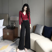 カットソー 長袖 カシュクール Vネック トップス ショート丈 レディース 女性 婦人 ファッション おしゃれ 無地 シンプル