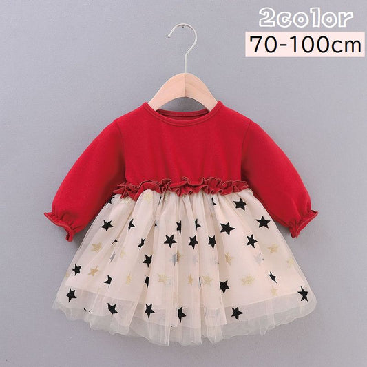 チュールワンピース 子供服 ベビー キッズ 女の子 長袖 商品画像
