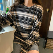 カットソー レディース 女性 トップス 長袖 クルーネック ボーダー シマシマ 縞柄 ロンT プルオーバー 大きいサイズ シンプル カジュアル かわいい おしゃれ