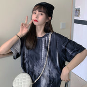 チュニック Tシャツ カットソー レディース 女性 半袖 トップス ラウンドネック オーバーサイズ ゆったり ビッグシルエット 染め風 おしゃれ カジュアル かわいい 大きいサイズ
