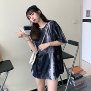 チュニック Tシャツ カットソー レディース 女性 半袖 トップス ラウンドネック オーバーサイズ ゆったり ビッグシルエット 染め風 おしゃれ カジュアル かわいい 大きいサイズ