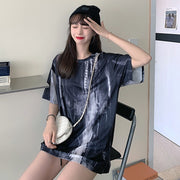チュニック Tシャツ カットソー レディース 女性 半袖 トップス ラウンドネック オーバーサイズ ゆったり ビッグシルエット 染め風 おしゃれ カジュアル かわいい 大きいサイズ