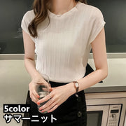 ニット サマーニット 薄手 半袖 レディース 女性 ラウンドネック 無地 単色 シンプル カジュアル トップス プルオーバー 着回し 合わせやすい 婦人用