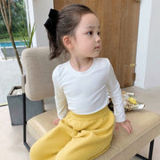 長袖Tシャツ ロングTシャツ カットソー キッズ ベビー 子供 トップス ラウンドネック 無地 単色 シンプル 着回し 女児