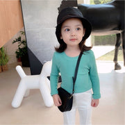長袖Tシャツ ロングTシャツ カットソー キッズ ベビー 子供 トップス ラウンドネック 無地 単色 シンプル 着回し 女児