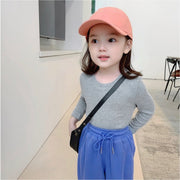長袖Tシャツ ロングTシャツ カットソー キッズ ベビー 子供 トップス ラウンドネック 無地 単色 シンプル 着回し 女児