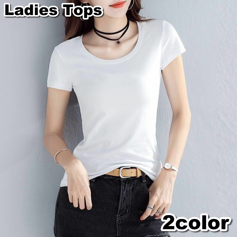 カットソー 半袖 Tシャツ レディース 女性 トップス ラウンドネック 無地 単色 シンプル 着回し 合わせやすい 婦人