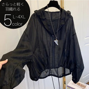パーカー レディース 女性 婦人 大きいサイズ トップス フード ドルマン ゆったり シアー 長袖 薄手 透け感 無地 単色 シンプル かわいい かっこいい おしゃれ カジュアル お出かけ 日除け 羽織り 紫外線対策 紐付き