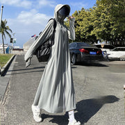 ラッシュガード パーカー フード 長袖 サンバイザー付き レディース 女性 婦人 ジップアップ ロング丈 ワンピース型 フェイスマスク 通気性 指穴 フード穴 つば ポケット付き 薄手 UVカット カジュアル おしゃれ 夏服 紫外線対策 日焼け防止