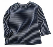 Tシャツ ロンT カットソー 長袖 クルーネック ドロップショルダー ボーダー柄 子供服 キッズ トップス カジュアル 定番 着まわし ヘビロテ バイカラー ツートンカラー 女の子 男の子 女児 男児 子供用 子ども服 こども服 80cm 90cm 100cm 110cm 120cm 130cm