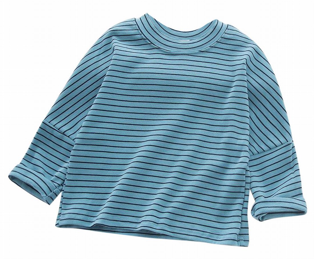 Tシャツ ロンT カットソー 長袖 クルーネック ドロップショルダー ボーダー柄 子供服 キッズ トップス カジュアル 定番 着まわし ヘビロテ バイカラー ツートンカラー 女の子 男の子 女児 男児 子供用 子ども服 こども服 80cm 90cm 100cm 110cm 120cm 130cm