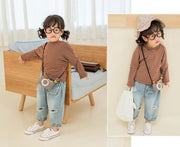 Tシャツ ロンT カットソー 長袖 クルーネック ドロップショルダー ボーダー柄 子供服 キッズ トップス カジュアル 定番 着まわし ヘビロテ バイカラー ツートンカラー 女の子 男の子 女児 男児 子供用 子ども服 こども服 80cm 90cm 100cm 110cm 120cm 130cm