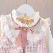 ワンピース 子供服 長袖 重ね着 ツイード キッズ キッズファッション フォーマル 女の子 レイヤード ドレス きれいめ 入園式 セレモニー チェック柄 フリル リボン こども 秋 冬 春 ピンク 卒園式 七五三 結婚式 可愛い