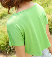 カットソー 半袖 ショート丈 ミニ丈 ヘソ出し へそ出し レディース 女性 トップス Tシャツ ラウンドネック 胸ポケット ラフ 単色 無地 肌見せ シンプル かわいい お出かけ 婦人服