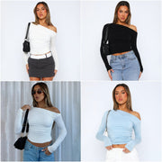 カットソー 長袖 Tシャツ オフショルダー アシンメトリー 肩出し 斜め肩 レディース 女性 トップス 無地 おしゃれ