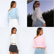 カットソー 長袖 Tシャツ オフショルダー アシンメトリー 肩出し 斜め肩 レディース 女性 トップス 無地 おしゃれ