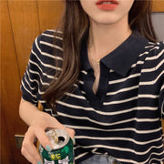 カットソー レディース 女性用 トップス 半袖 スキッパーカラー ボーダー おしゃれ 可愛い シンプル カジュアル 着回し力 おでかけ 普段使い デイリー オフィス 通勤スタイル 夏服