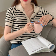 カットソー レディース 女性用 トップス 半袖 スキッパーカラー ボーダー おしゃれ 可愛い シンプル カジュアル 着回し力 おでかけ 普段使い デイリー オフィス 通勤スタイル 夏服