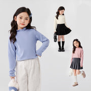 長袖カットソー トップス キッズ ジュニア Tシャツ 女の子 半ハイネック フリル襟 起毛 カットソー インナー 重ね着 通園 通学 普段着 お出かけ 秋冬 春秋 シンプル 着回し
