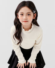 長袖カットソー トップス キッズ ジュニア Tシャツ 女の子 半ハイネック フリル襟 起毛 カットソー インナー 重ね着 通園 通学 普段着 お出かけ 秋冬 春秋 シンプル 着回し