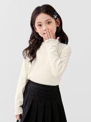 長袖カットソー トップス キッズ ジュニア Tシャツ 女の子 半ハイネック フリル襟 起毛 カットソー インナー 重ね着 通園 通学 普段着 お出かけ 秋冬 春秋 シンプル 着回し