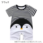 ロンパース カバーオール ベビー服 赤ちゃん 男の子 女の子 半袖 半ズボン つなぎ ボーダー ペンギン リス スナップボタン付き 春夏 かわいい おしゃれ