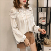 ブラウス 長袖 レディース 女性 肩レース オフショルダー 大きいサイズ トップス プルオーバー ふんわり袖 パフスリーブ シンプル おしゃれ かわいい