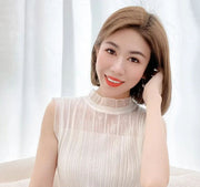 サマーニット カットソー レディース 女性 婦人 大きいサイズ トップス 異素材ミックス 袖なし 薄め ノースリーブ ストライプ ハイネック ボトルネック フリル シアー 透け感 パーティー 上品 きれいめ シンプル オフィスファッション 通勤